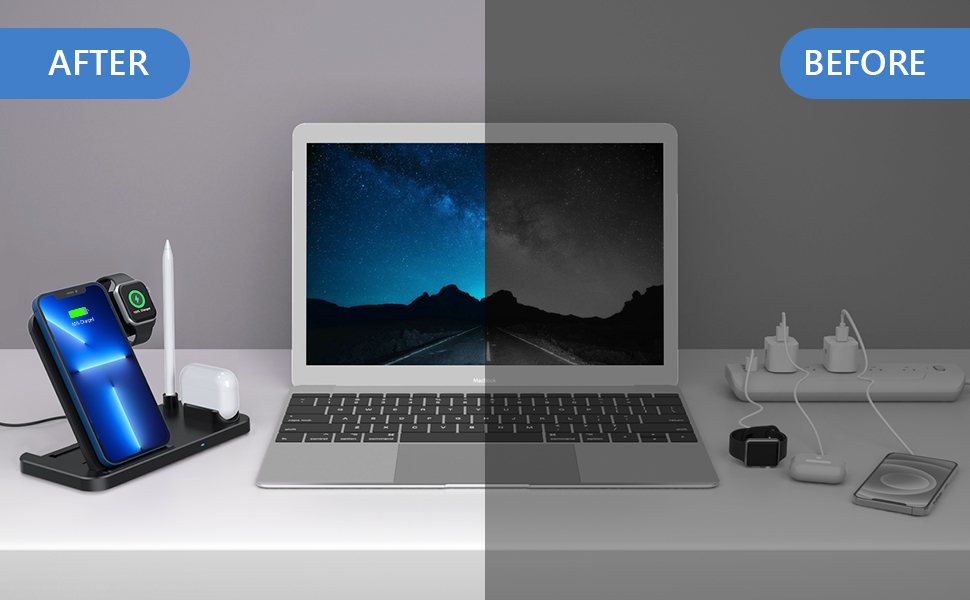 Бездротовий зарядний пристрій 4-в-1, 18W для Apple Watch, AirPods Pro, iPhone 12/SE/11/X/XR/Xs Max/8, Samsung Galaxy S20/S10 - Qi сертифікований