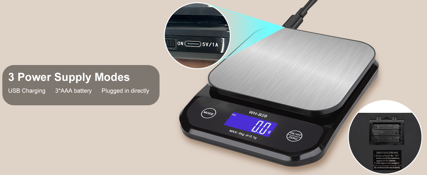 Водонеробочі кухонні ваги 3T6B IP67, USB, 5 кг/0.1 г, LED-дисплей для приготування їжі та випічки
