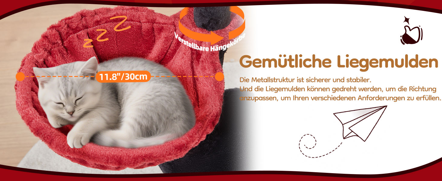 Драбина для котів Taoqimiao Klein, 98 см, з будиночком, корзиною, 4 стовпчиками для шліфування та іграшками, MS029SW (Чорний + Червоний)