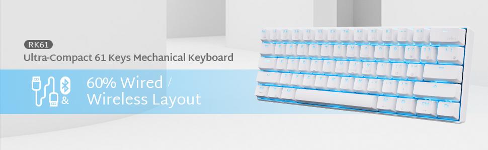 Механічна клавіатура RK ROYAL KLUDGE RK61-US: 60% з підсвічуванням, Bluetooth/2.4Ghz, Hot-Swappable, QWERTY (US)
