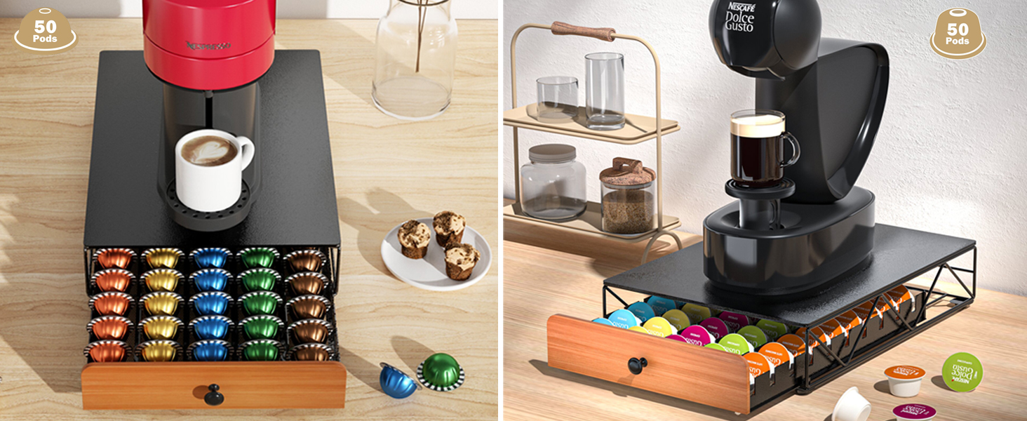 Тримач для капсул кави Nespresso Vertuo та Dolce Gusto на 50 капсул, металевий, чорний