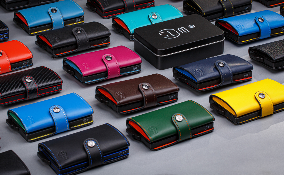 SLim жіноче та чоловіче портмоне/гаманець Smart Wallet з відділенням для монет та RFID захистом, Made in Italy (Чорний та Оранжевий)