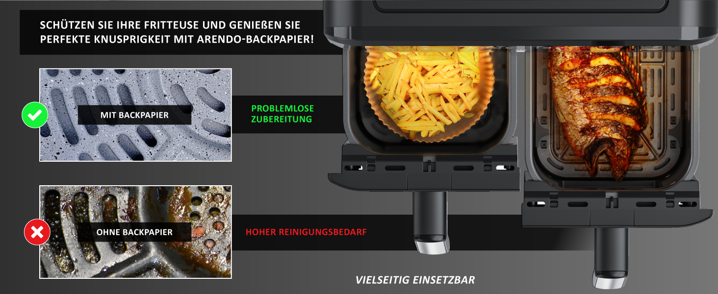 Арендо - Фритюрниця без олії XXL 5 літрів - Airfryer з цифровим дисплеєм, 1800W, 200°C, таймер, 7 програм, 3D циркуляція повітря, чорний