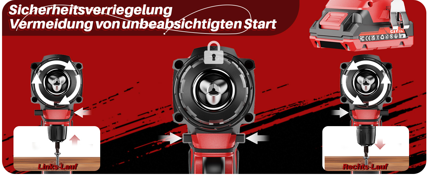 Акумуляторний шуруповерт 21V з двома акумуляторами 2000mAh, 45Nm, 25+3 ступені крутного моменту, LED, для дому та саду, DIY проєкти