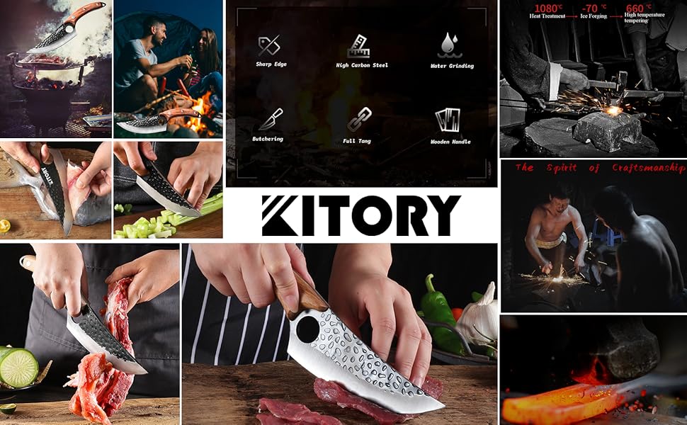 Ніж кухарський Kitory Kochmesser Profi: професійний, ручної роботи, з натуральним дерев'яним руків'ям. Ідеальний подарунок для чоловіків.