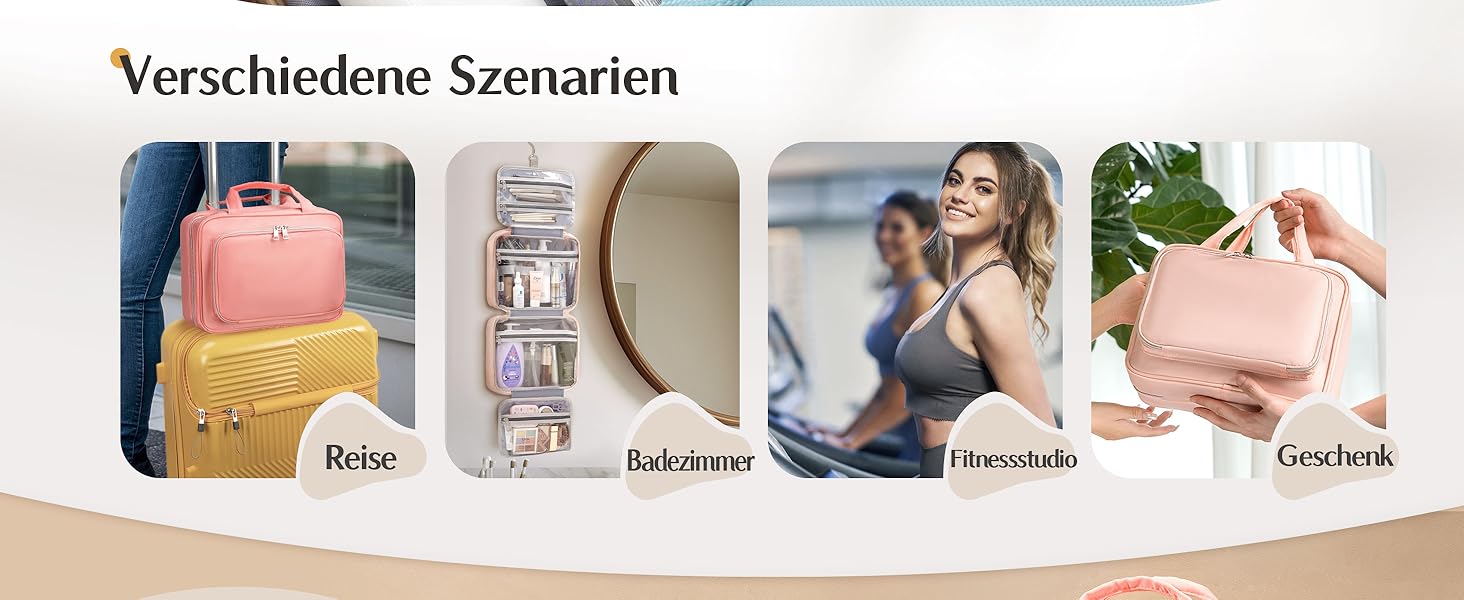 Чоловіча/Жіноча дорожня косметичка для підвішування – водонепроникна косметичка з прозорим вікном, легка, рожева, середнього розміру (30x23x10 см)