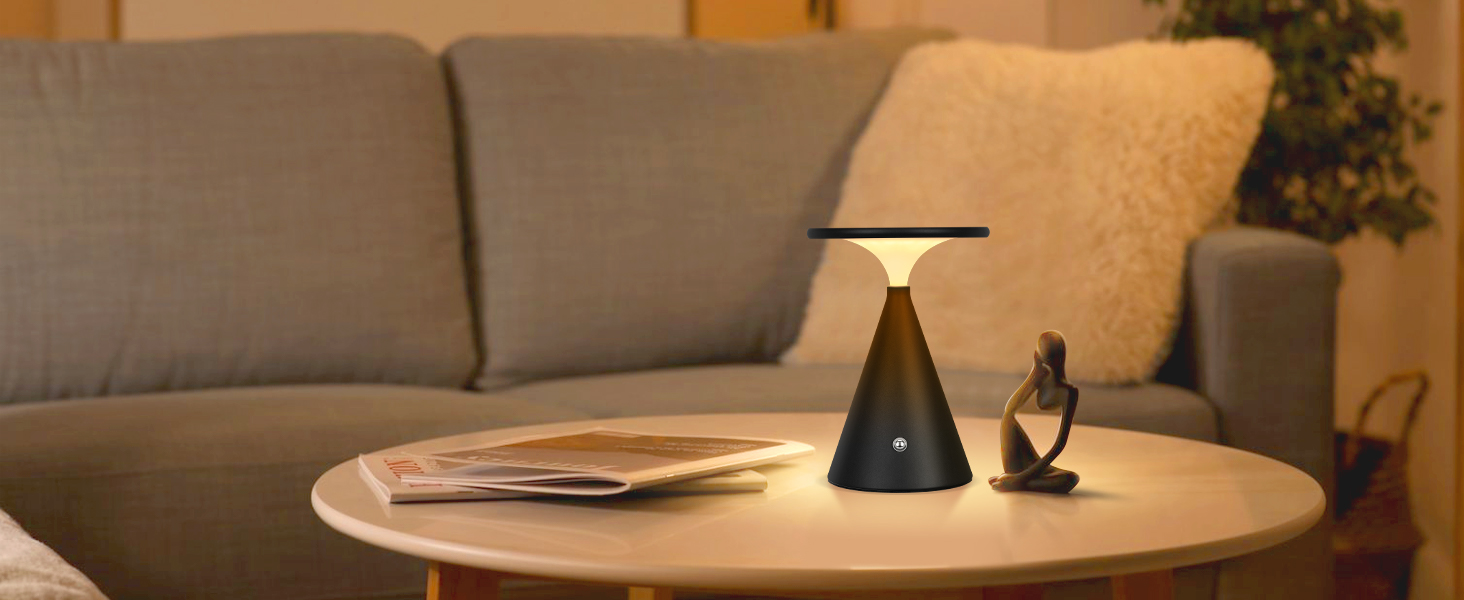 Світлодіодна настільна лампа бездротова LED акумуляторна, димуєма, 4000mAh, для приміщення та вулиці, сенсорна, 3 кольори, регульована яскравість, стильна (1 шт., чорна)