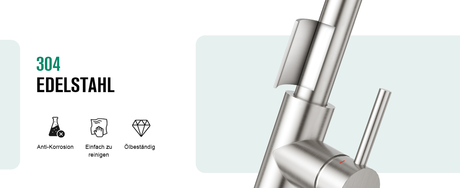 Кран кухонний CREA з 3 функціями, висувна лійка, поворот на 360°, матовий (з нержавіючої сталі)