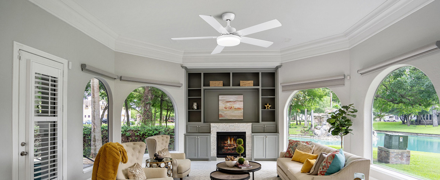 Стеляний вентилятор Newday 153 см з підсвіткою та пультом керування, 5 лопатей, DC мотор, реверс, пам'ять, регулювання яскравості (білий)