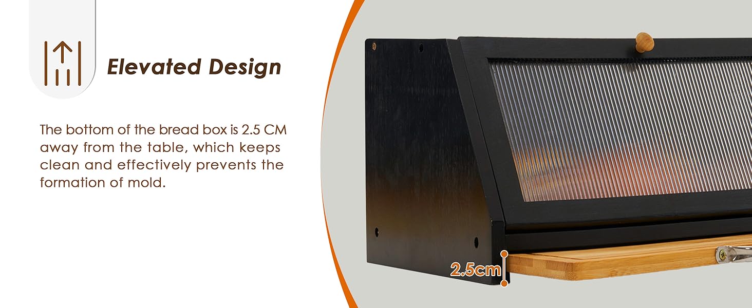 YOUDENOVA Хлібниця з дощечкою для нарізання, дерев'яна хлібниця, коробка для зберігання, бамбукова скринька для хліба, солі та перечниці, 39x25x20 (ДxШxВ) см, Чорний