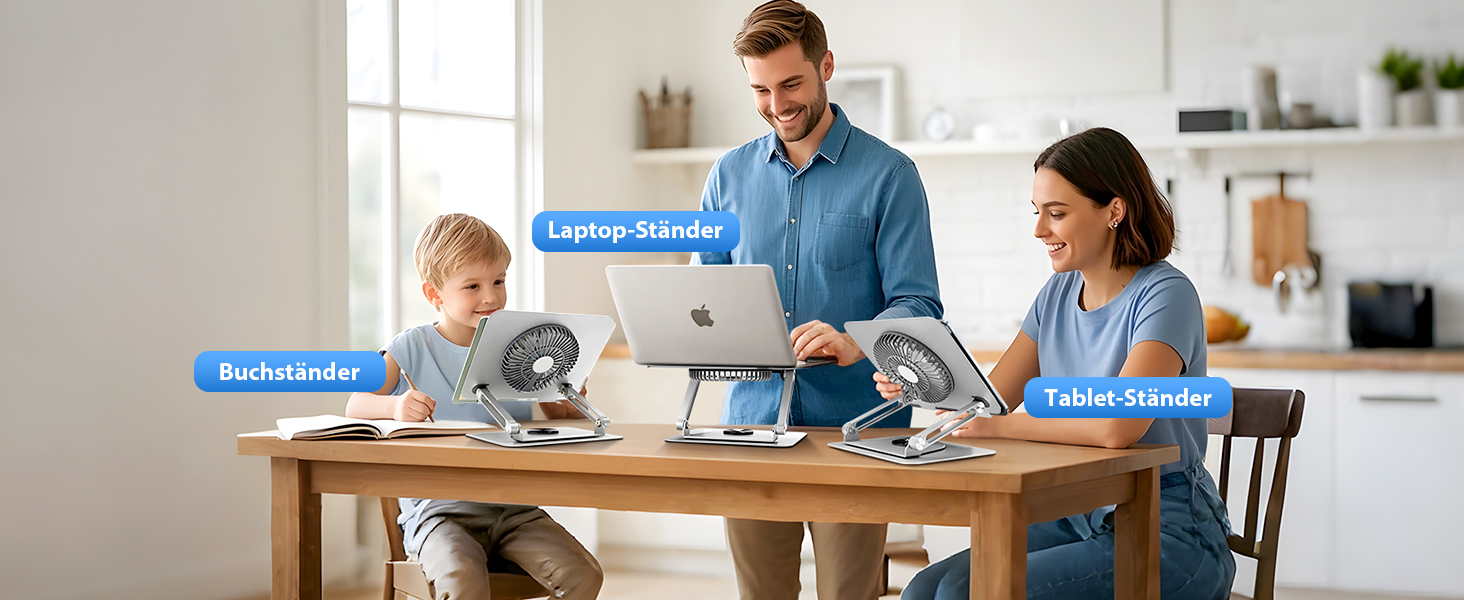 Підставка для ноутбука ICARE з магнітним кулером, 360° обертання, до 10 кг, тиха (18dB), для ноутбуків та планшетів до 16 дюймів, срібна