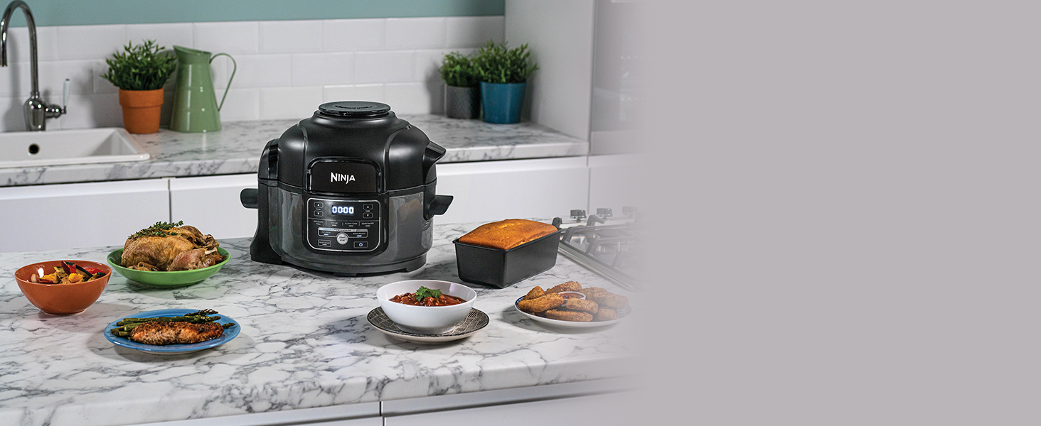 Ninja Foodi MINI Multi-Cooker, 4.7L, 6-in-1 Multi-Cooker, Pressure Cooker, Air Fryer, Slow Cooker, 1460W, Grey/Black OP100EU