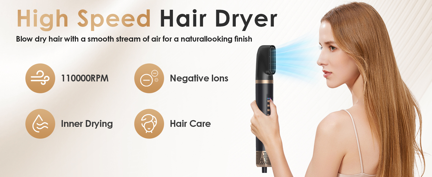Набір для укладки Journeyside Airstyler: щітка-фен, плойка, випрямляч, 5 насадок, 1000W, чорний та золотий