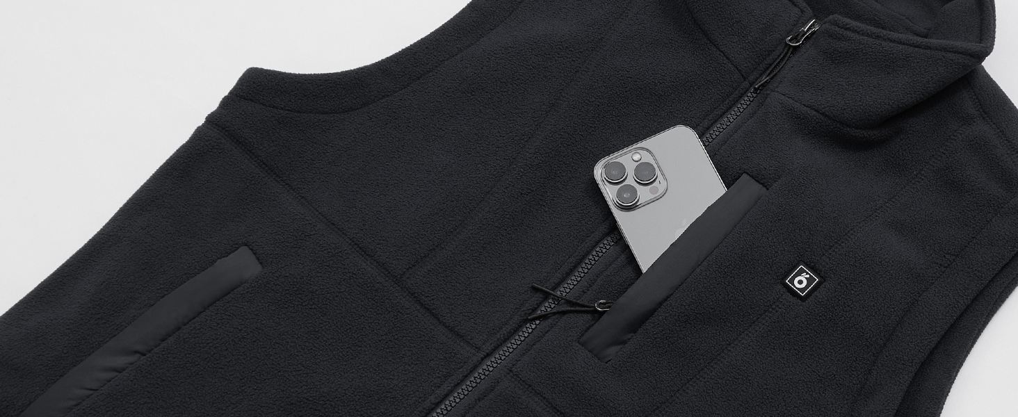 UNBON Грівальна жилетка для чоловіків, флісова жилетка з підігрівом, Powerbank 10000mAh, USB, 3 режими нагріву, 6 зон нагріву, чорний