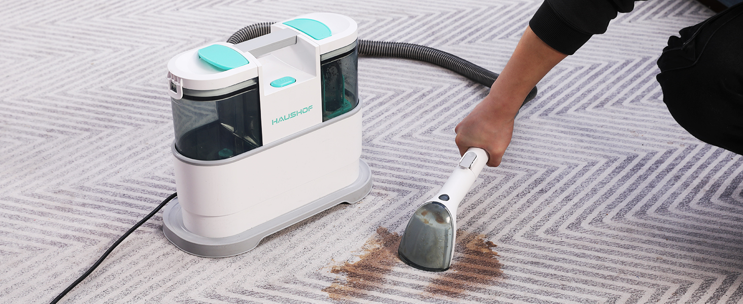 HAUSHOF StainZapper Pro: Пилгопоглинач для миття килимів та м'яких меблів, 450W, 12kPa, об'єм 1.5+0.8L, з миючим засобом та щіткою для швів. Ідеальний для килимів, диванів, м'яких меблів та авто. Модель HH23111