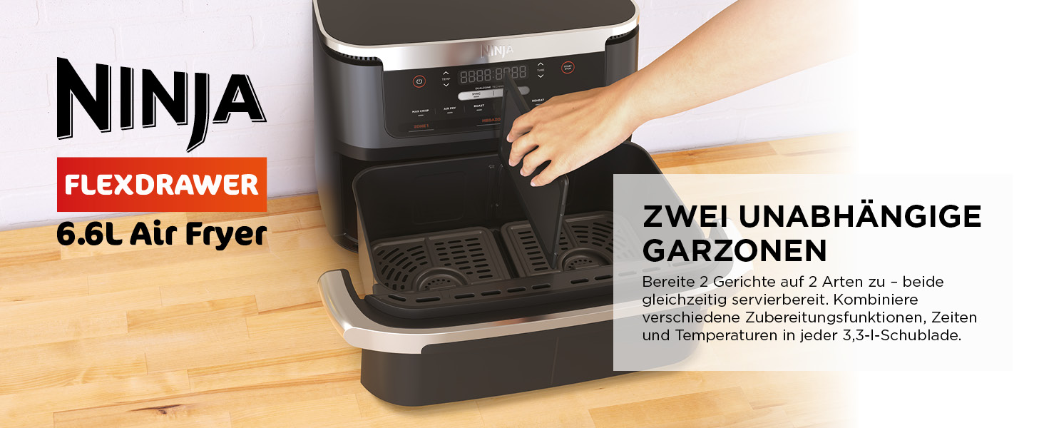 Фритюрниця Ninja FlexDrawer Air Fryer 6.6л, чорна, 6-в-1, без олії, Dual Zone, AF550EU