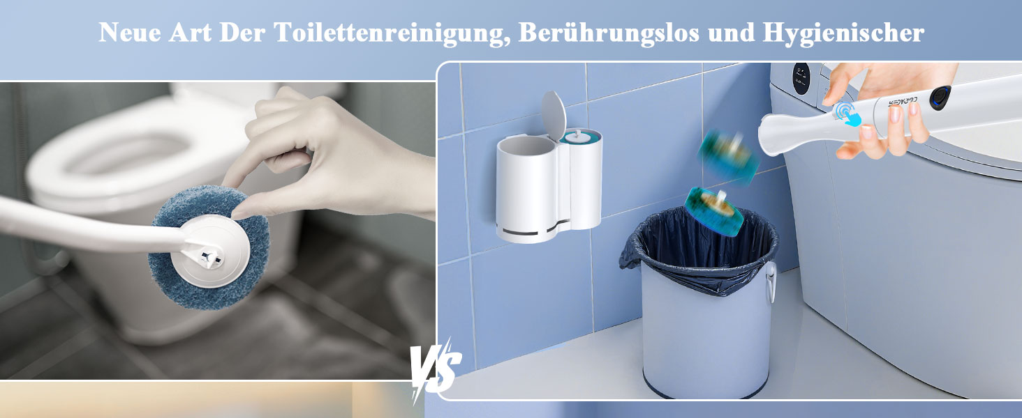 Електрична щітка для унітазу Redagod з настінним кріпленням, подвійним контейнером та змінною насадкою (5 одноразових серветок) з бризкозахистом, 1 шт.