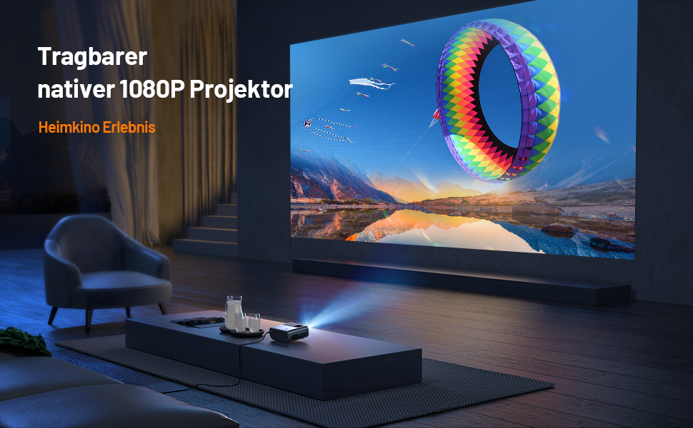 ELEPHAS 2024: Міні проєктор Wi-Fi 1080P HD з яскравістю 15000 Lux (з кріпленням), сумісний з iPhone/Android/Tablet/HDMI/USB