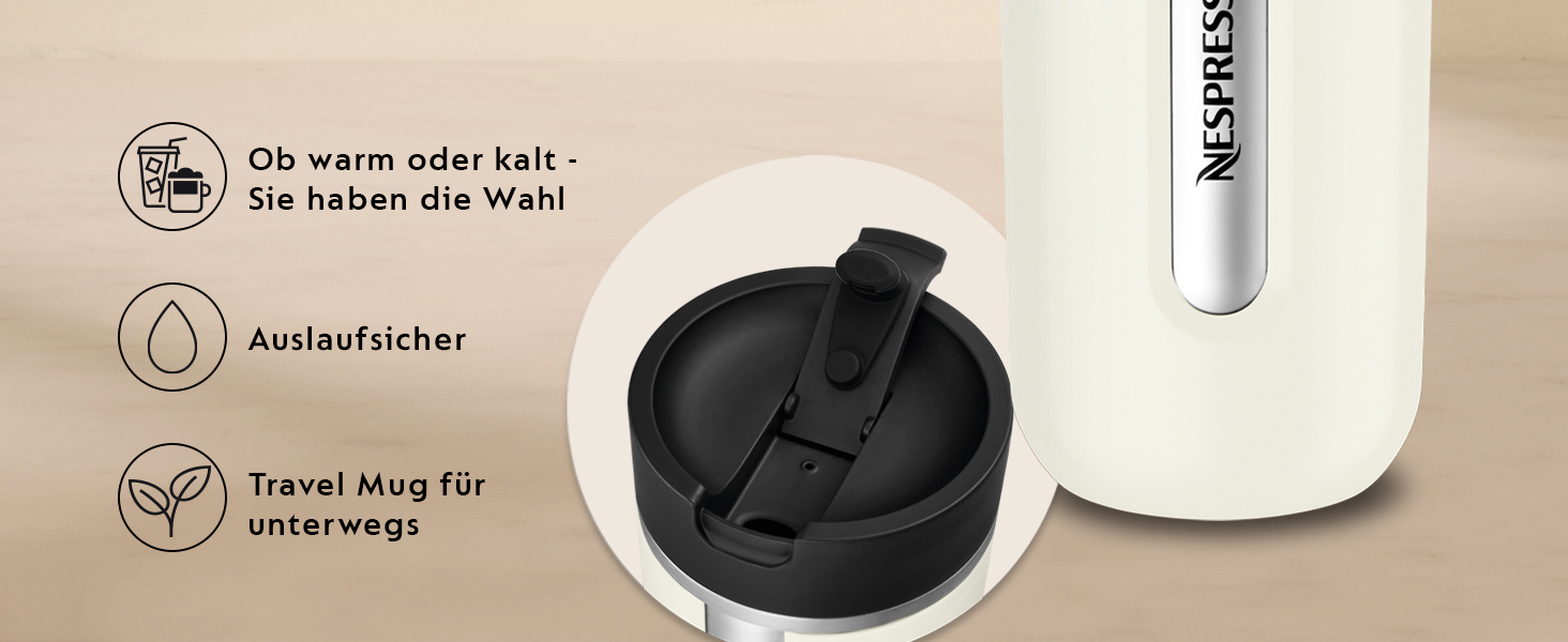 Термокружка Nespresso Travel Mug Small Sage Green 300 мл | Зручна термокружка для кави, чаю, матча | З щільною кришкою, можна мити в посудомийній машині | Сталевий термос-чашка з невеликим об'ємом | Колір: Salbeigrün (Vanilla Ice)