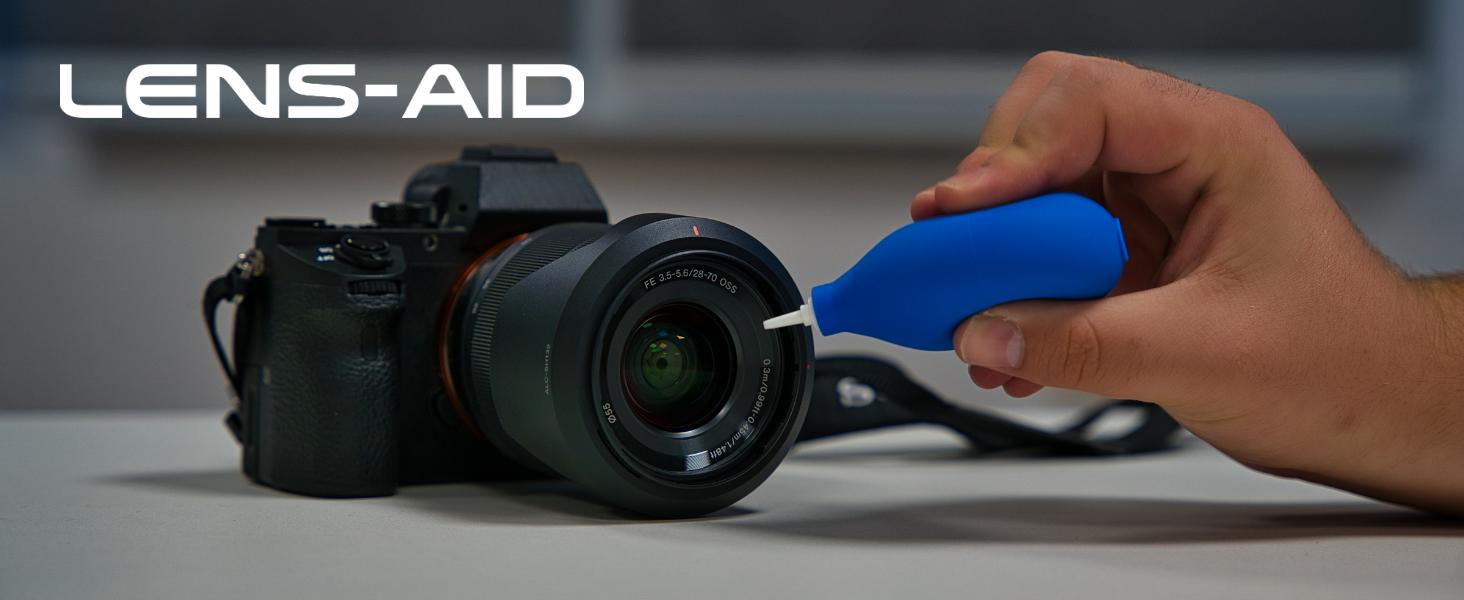 Набір для чищення камери Lens-Aid 3в1: повітряний насос, олівець для чищення та 5 мікрофібрових серветок – для сенсора, об'єктива, камери, дисплея, фільтрів, оптики. Ідеальний для фотоаксесуарів та техніки.