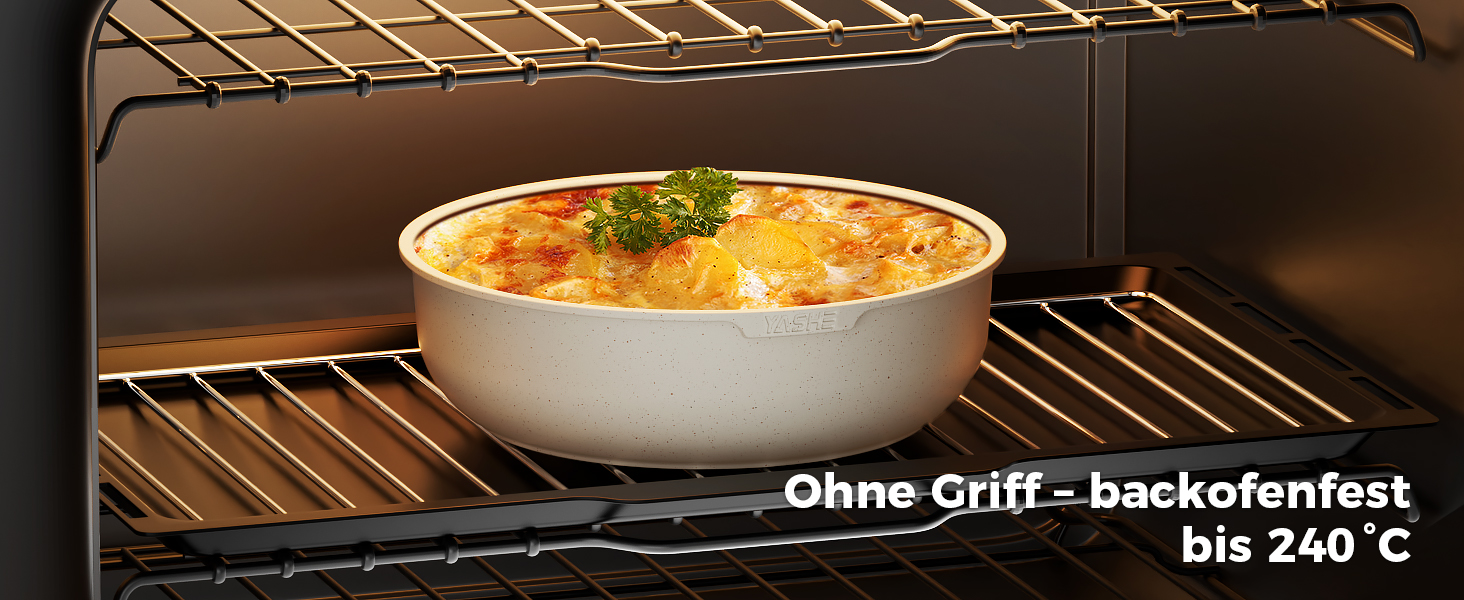 Набір посуду YASHE 20 предметів з антипригарним покриттям, знімні ручки, для індукційних плит, до 230°C, для мийки, можна складати, ідеальний для сімей (Білий)