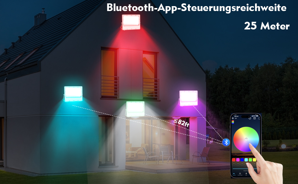 Комплект з 2 RGB LED прожекторів 30W для вулиці, 16 млн кольорів, Bluetooth APP та 2.4G пульт, IP66, диммований, для саду, Хелловіну, Різдва, вечірок (загальна потужність 150W)