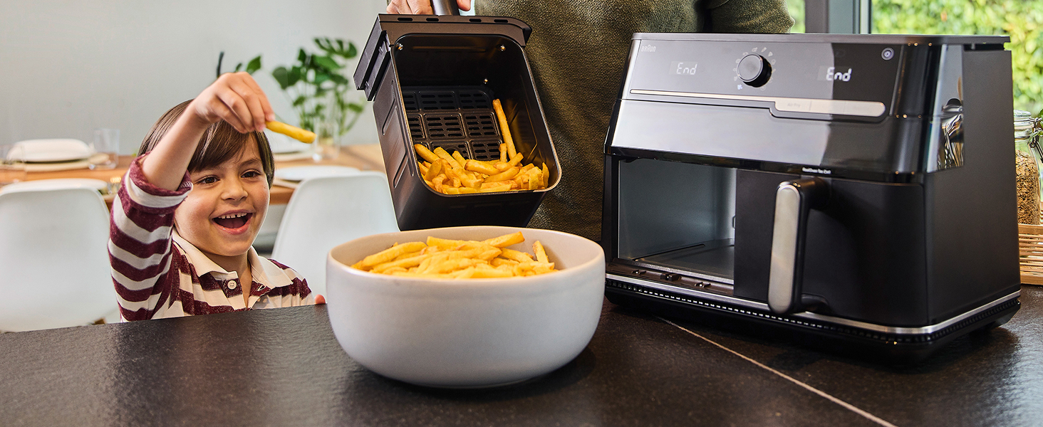 Фритюрниця електрична Braun TwinCook 3 TD3030IBK, 8л (2 камери, 4л+4л), чорна. Airfryer з синхронізацією, 8 програм, без PFAS, з оглядовим вікном, 2850 Вт