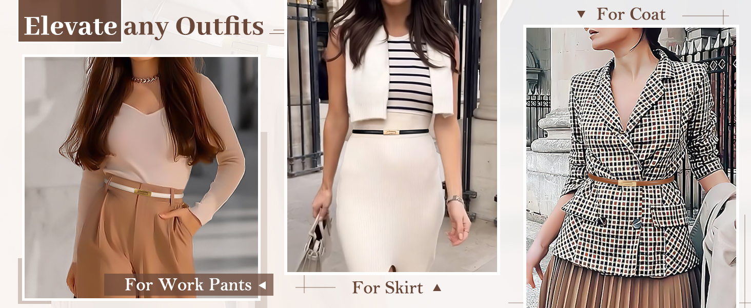 Жіночий шкіряний ремінь WERFORU - тонкий, регульований, з декоративною золотистою пряжкою, чорний+коричневий, довжина 105 см, розмір талії до 93 см