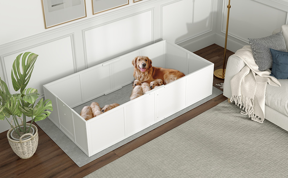 Кія для цуценят PawHut: вольєр-забіг для собак з регульованою дверцятами, білий, 196x96x48 см