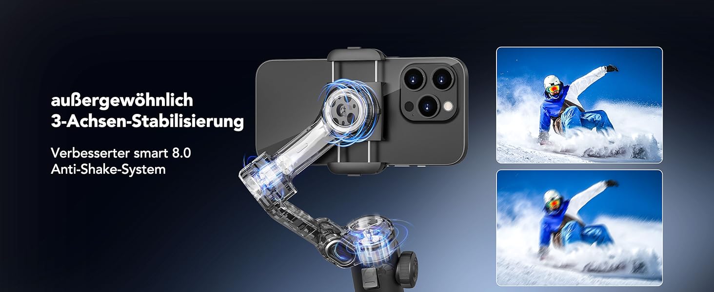 Стабілізатор для телефону Smart V8 Black з 3-осьовою стабілізацією та 7.8-дюймовою штангою, AI-трекінг, OLED-дисплей, кнопка зйомки