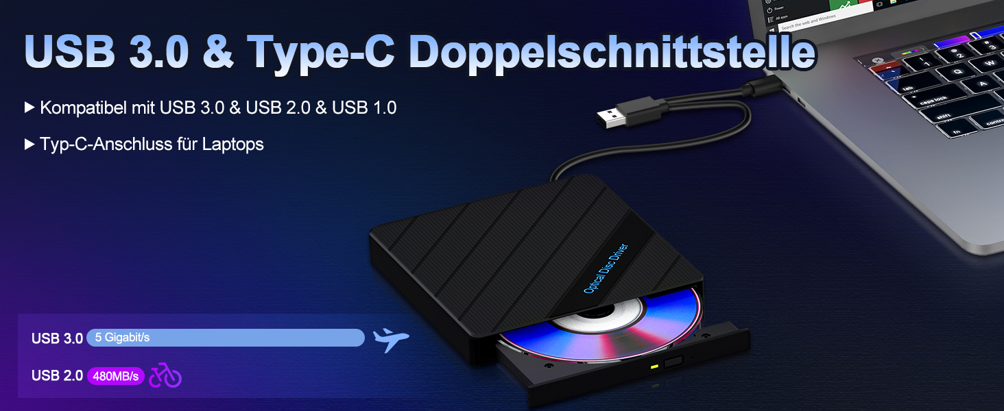 Зовнішній багатофункціональний DVD-привід 8-в-1 для ноутбука та ПК: USB 3.0, Type-C, 5 USB-портів, картридер TF/SD, оптичний накопичувач для Windows, macOS, Linux, сірий