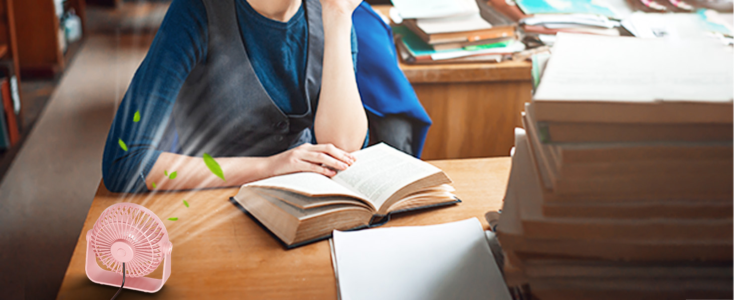 Триполю USB Настільний Вентилятор, 3 швидкості, регульований, потужний потік повітря, 360° обертання, кабель 1,5 м, рожевий, компактний міні-вентилятор