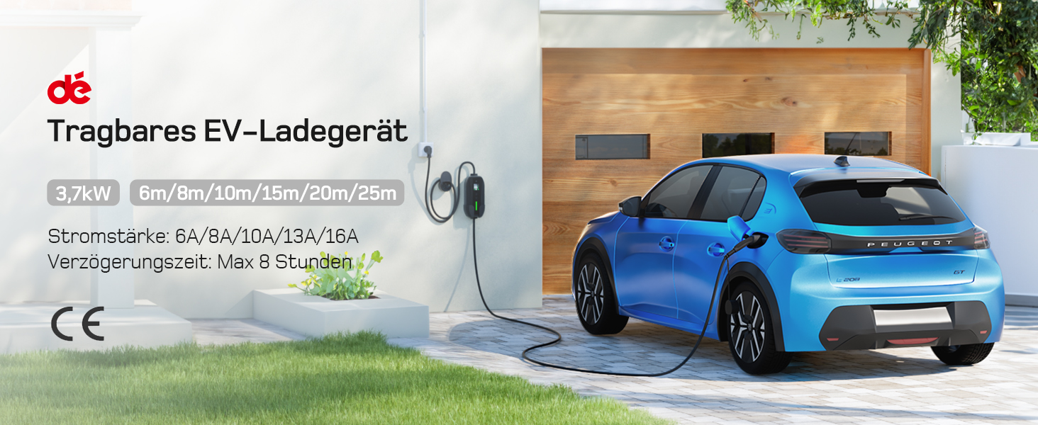Кабель зарядки Schuko 3.68kW для електромобілів, 6м, 6-16A з цифровим дисплеєм
