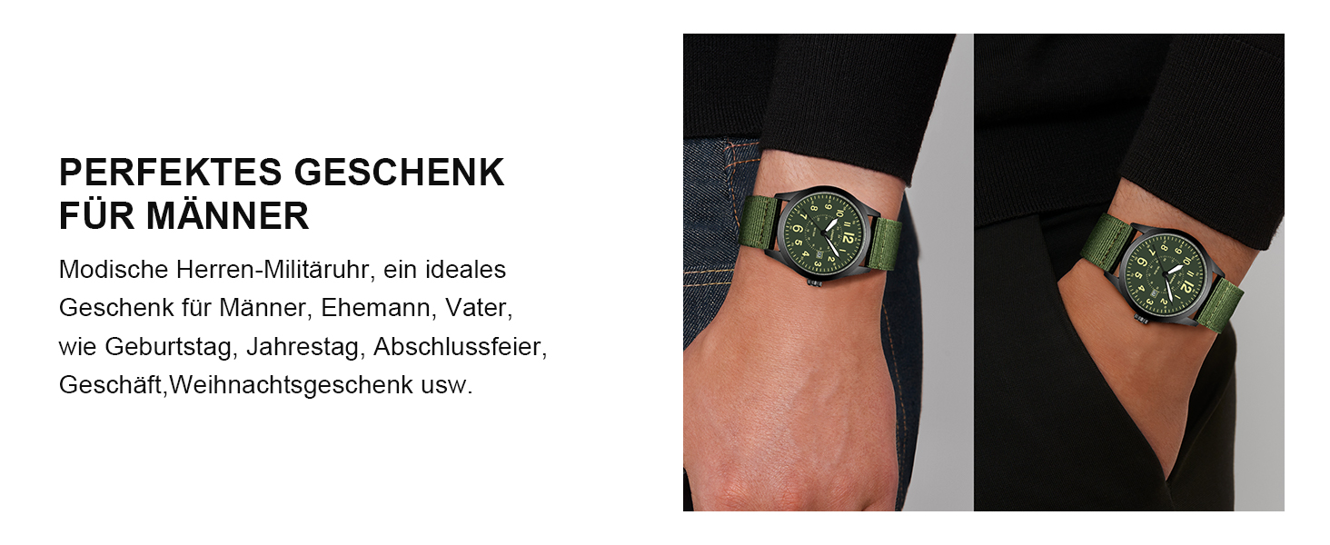 Годинник чоловічий LN LENQIN Military 30M водонепроникні годинники з датою, кварцові, тактичні, з нейлоновим ремінцем (зелено-чорний)