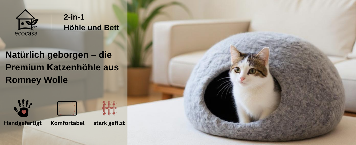 Кігтечка-будиночок для котів XL з ромні вовни - м'яке та комфортне ліжко для котів, 3 кольори, сірий