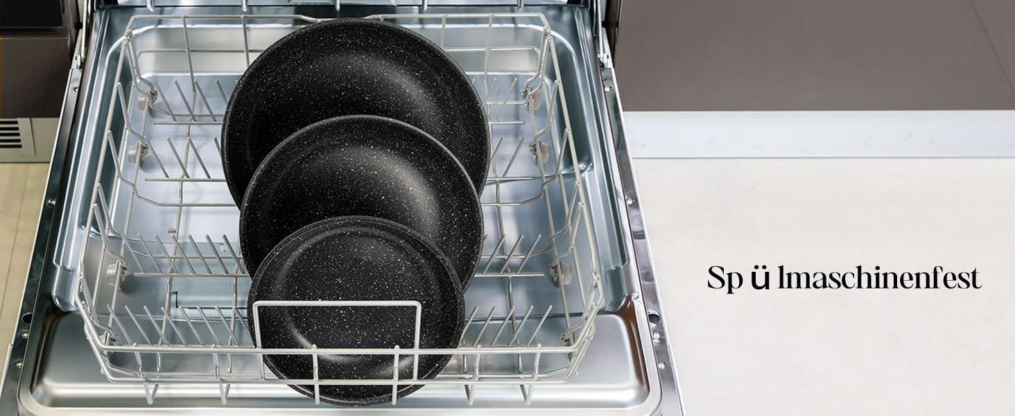 Набір сковорідок Michelangelo 4 шт. (20/24/28 см) знімний ручка, для індукції, антипригарне покриття мармур, до 240°C, чорний