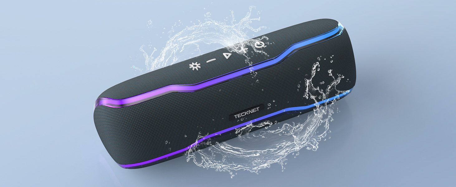 TECKNET Bluetooth колонка з підсвіткою, IPX7, 30W, чорна - портативна бездротова колонка Bluetooth 5.3 для вечірок, подорожей