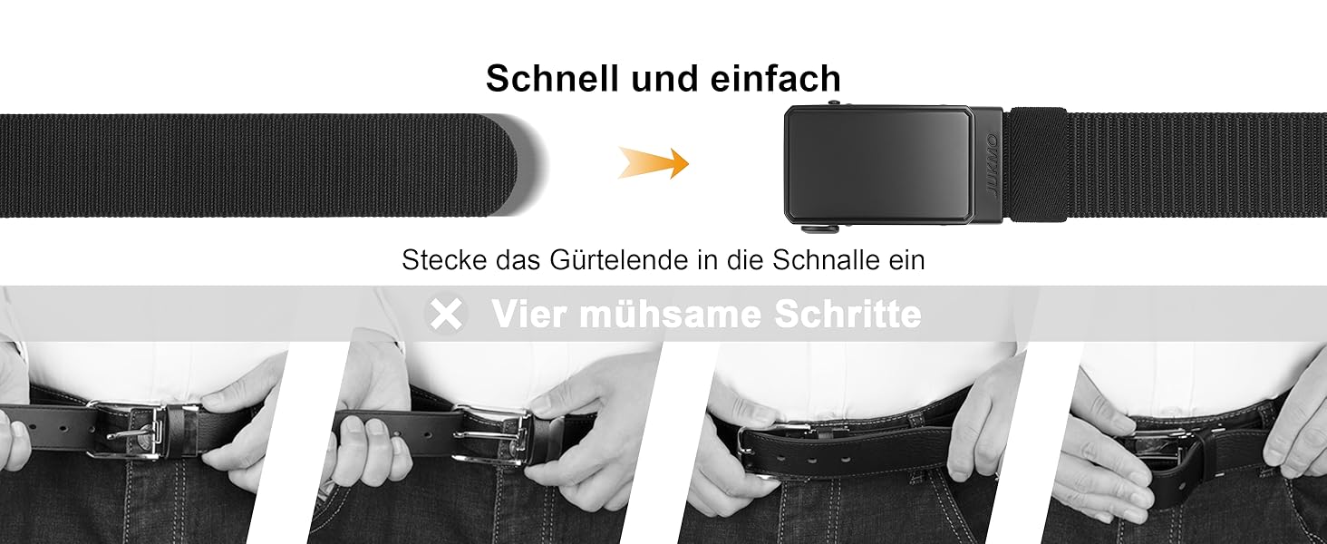 Чоловічий шкіряний ремінь JUKMO з автоматичною застібкою, нейлон 3,8 см, розмір M (91-105 см), чорний