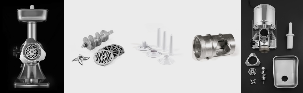 М'ясорубка електрична HENDI з насадками для ковбас, стейків та 3 трубочками для фаршу, 400 Вт, рожева