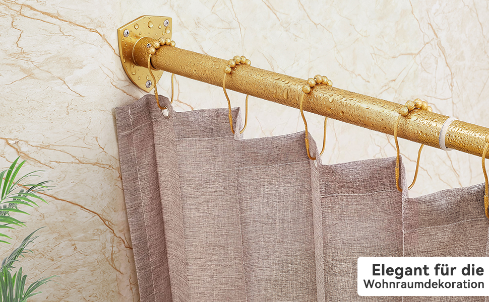 Штанга для душу L-подібна, регульована, з кріпленням для завіси та підпоркою для ванни/ванної кімнати, 12 кілець, монтаж болтами (Золото, 60-130см x 60-130см)