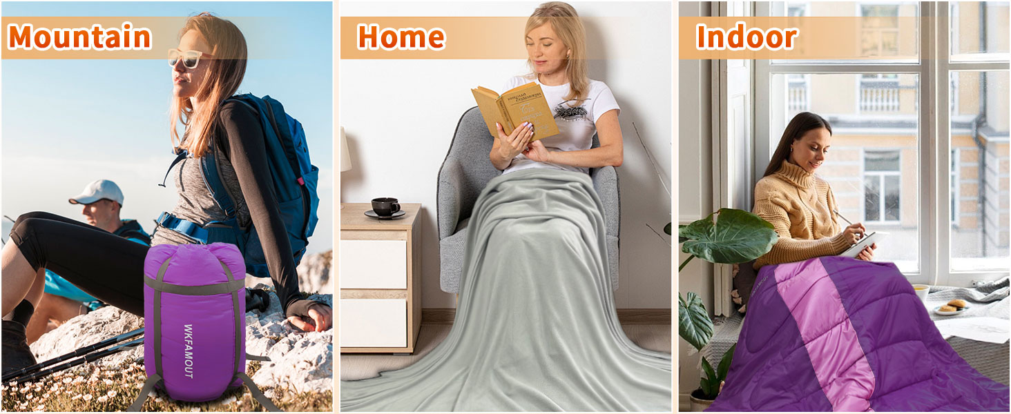 Спальний мішок Outdoor для дорослих, зимовий, машинного прання, водонепроникний, 3-4 сезони, з компресійним мішком, для кемпінгу, піших прогулянок, подорожей, 0℃-Комфорт, ліловий, 220x85CM