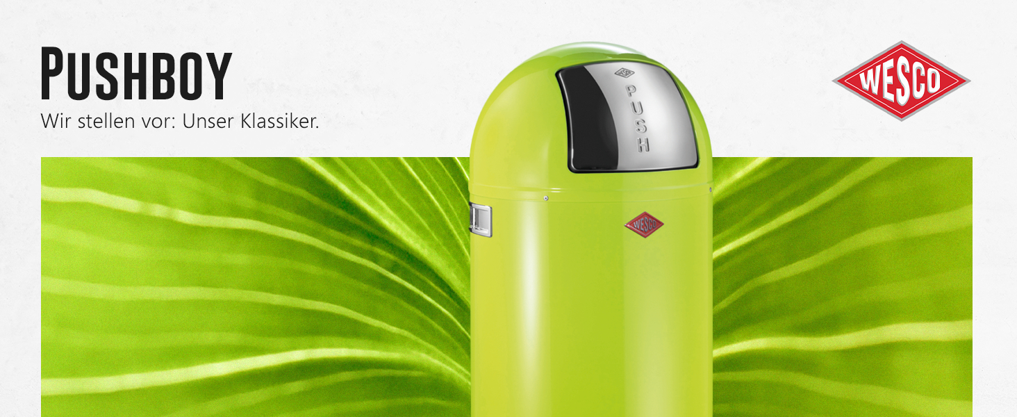 Відро для сміття Wesco Pushboy 50 л з нержавіючою кришкою та знімним внутрішнім відром (Limegreen)