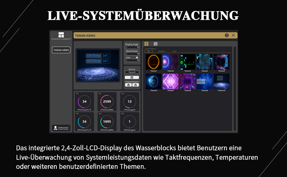 Thermalright FW 240 Schwarz ARGB: Рідинна система водяного охолодження CPU з 2 вентиляторами PWM, LCD-дисплей 320*240, сумісна з Intel AM4/AM5/LGA1700/1851