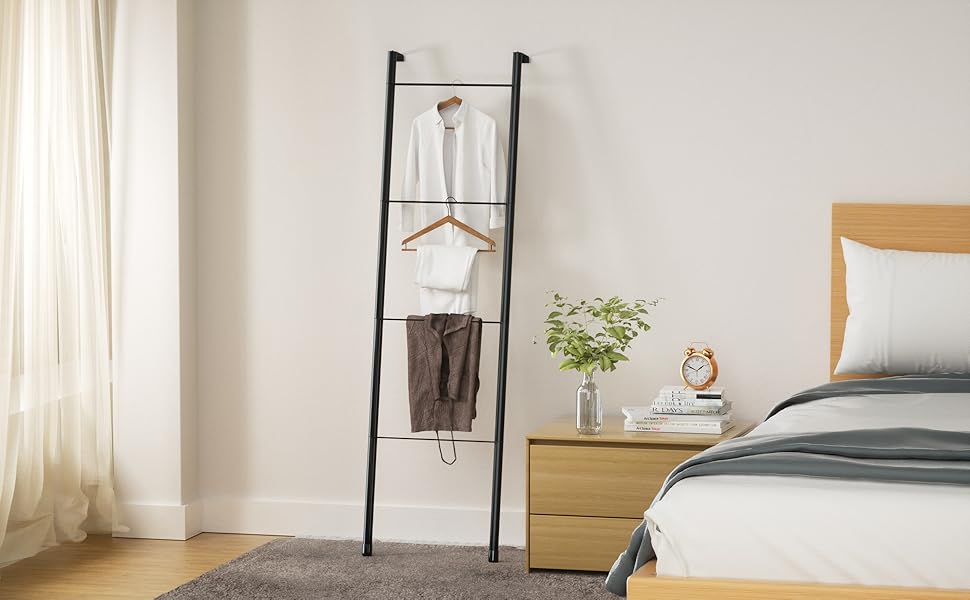 Підставка для рушників настінна металева біла – тримач для рушників, ковдр, простирадл (4 яруси, білий/чорний)