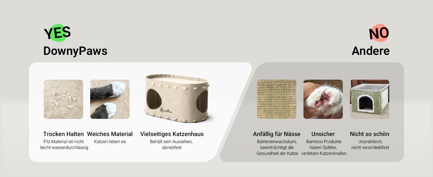 Будиночок для котів з фетру, лежанка для котів, затишна кімната для котів, 58 x 33 x 30 см, ігровий Peek-a-Boo, зимовий, захист кігтів, бежевий, 1 шт.