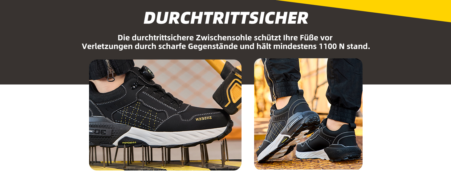 Черевики робочі чоловічі з металевим носком, легкі, дихаючі та міцні, з Clickers та захистом від проколів, неслизька підошва – взуття для професій та будівництва, 44 EU, чорний