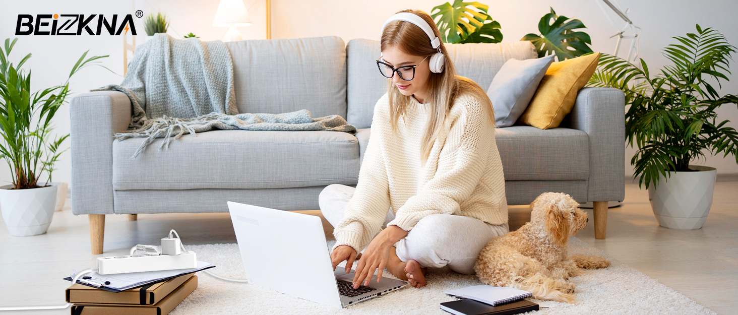 Розподільник розеток з 4 USB та захистом від перенапруги, 4000W, 16A, з вимикачем, 1.8м кабель, білий