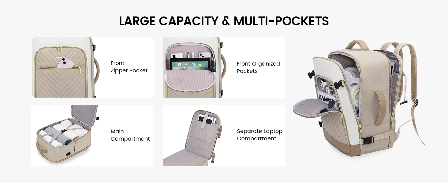 Рюкзак LOVEVOOK для жінок, 40л, ручна поклажа, для ноутбука 18 дюймів, водонепроникний, для подорожей, бізнесу, сумка-дуфіль, набір ручної поклажі, бежевий, хакі