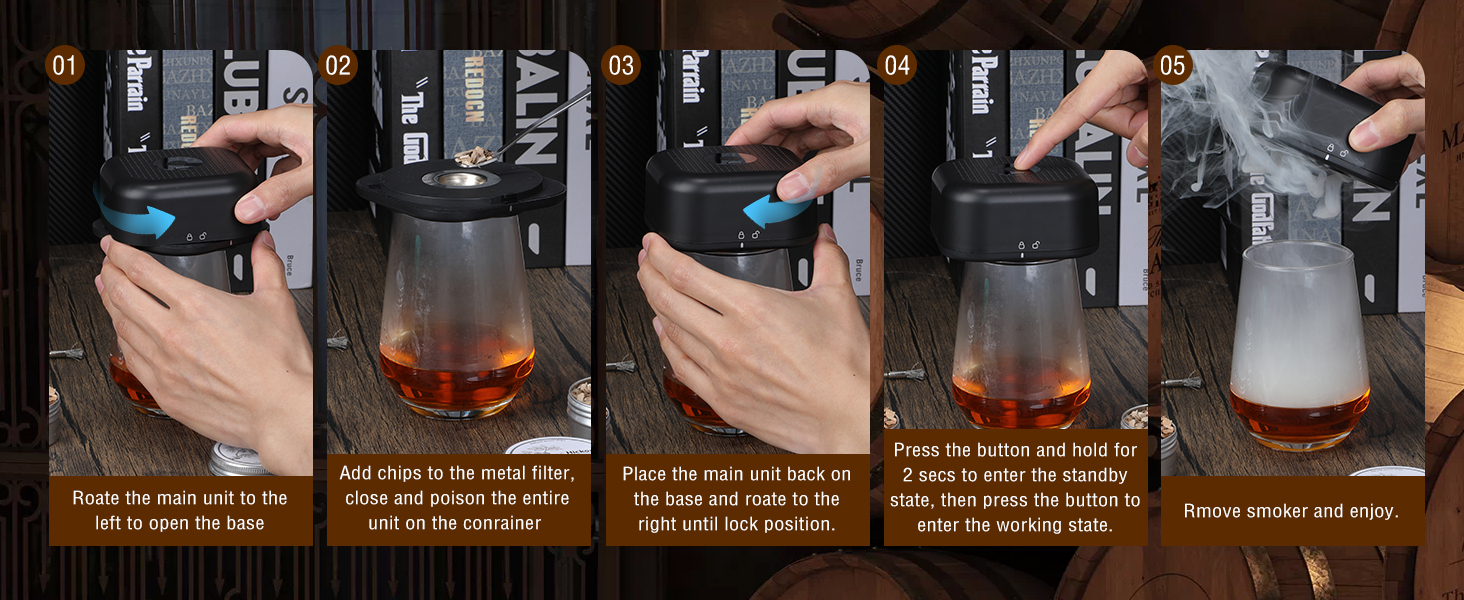 Електричний набір для копчення коктейлів та віскі з 6 дерев'яними стружками. Безпаливний аксесуар для напоїв. Подарунок для чоловіка/батька