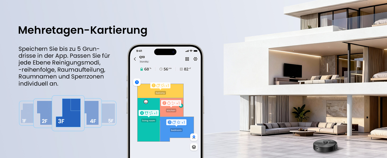 Робот-пилосос Proscenic Q10 з функцією миття, 8000Pa, 200 хвилин роботи, лазерна навігація, керування через додаток, Alexa, Siri, Apple Watch, пульт дистанційного керування для підлоги та килимів